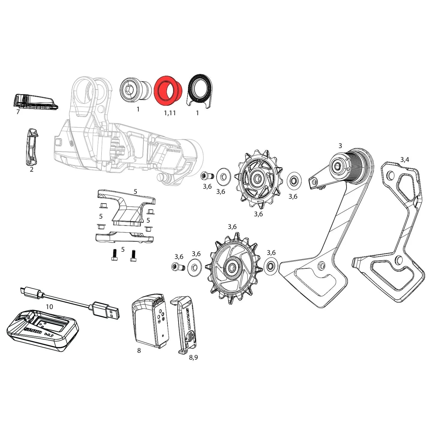 SRAM Rear Derailleur Frame Sleeve B-Bolt T-Type (For XXSL, XX, XO) - QTY 2