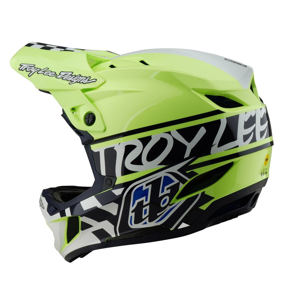 Troy Lee Designs TLD 25.1 D4 Poly Full Face Helmet MIPS - Fifty-50 Navy / Glo Yellow - Medium/Large