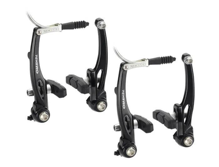 Tektro V Brake Set, 110mm Arms, 55mm Brake Pads, Dual Tension Adjuster, Linear Spring, Forged Alloy, BLACK (Front & Rear)