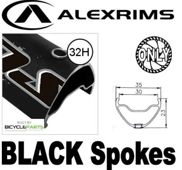 AlexRims 27.5 / 650B Supra 35 D/w 32H F/v Eyeletted D/s Black Rim, 8/11 SPEED 12mm T/A (142mm OLD) 6 Bolt Disc Sealed Novatec Black Hub, Black Spokes