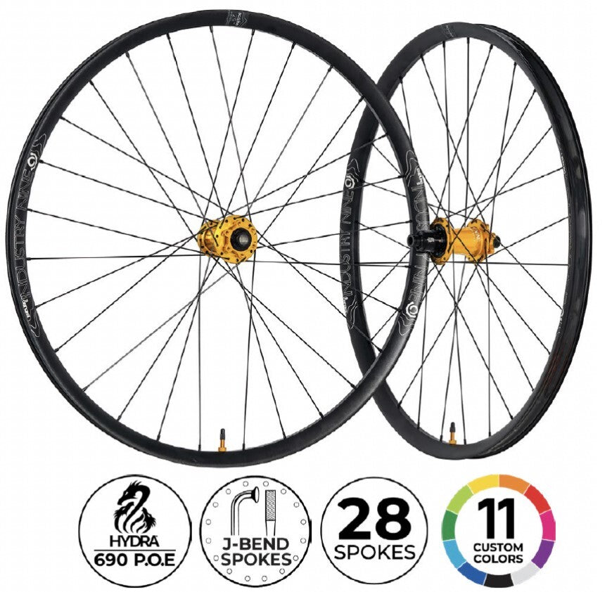 Industry Nine Enduro S Classic 29" Hydra Boost Wheelset - Custom Gold Rear Hub - Black Front Hub