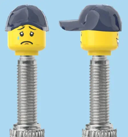 Lego Style 2 Faces | Open Mouth Smile Face | Sad Tear Face | Blue Cap | FV | Brick Caps | Sold as Pair