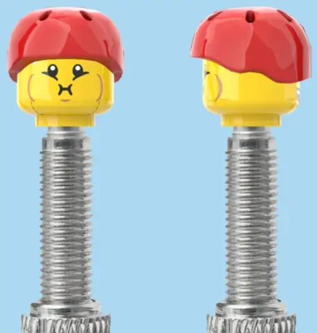 Lego Style 2 Faces | Bursting Cheeks Face | Wrinkle Eyes Face | Red Helmet | FV | Brick Caps | Sold as Pair