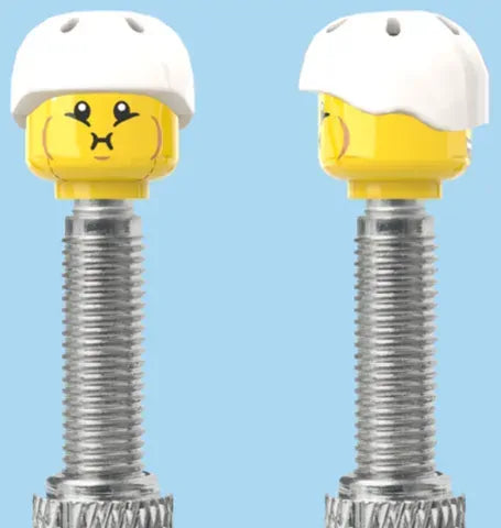 Lego Style 2 Faces | Bursting Cheeks Face | Wrinkle Eyes Face | Helmet White | FV | Brick Caps | Sold as Pair