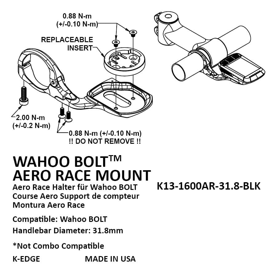 K-Edge Aero Race Mount for Wahoo Bolt - Black - 31.8mm