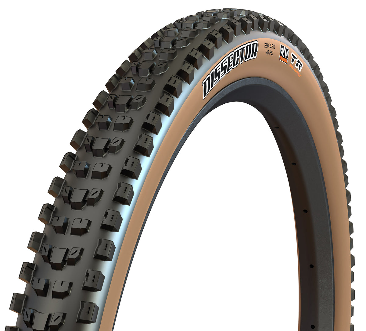Maxxis Dissector tanwall tyre – three-quarter view