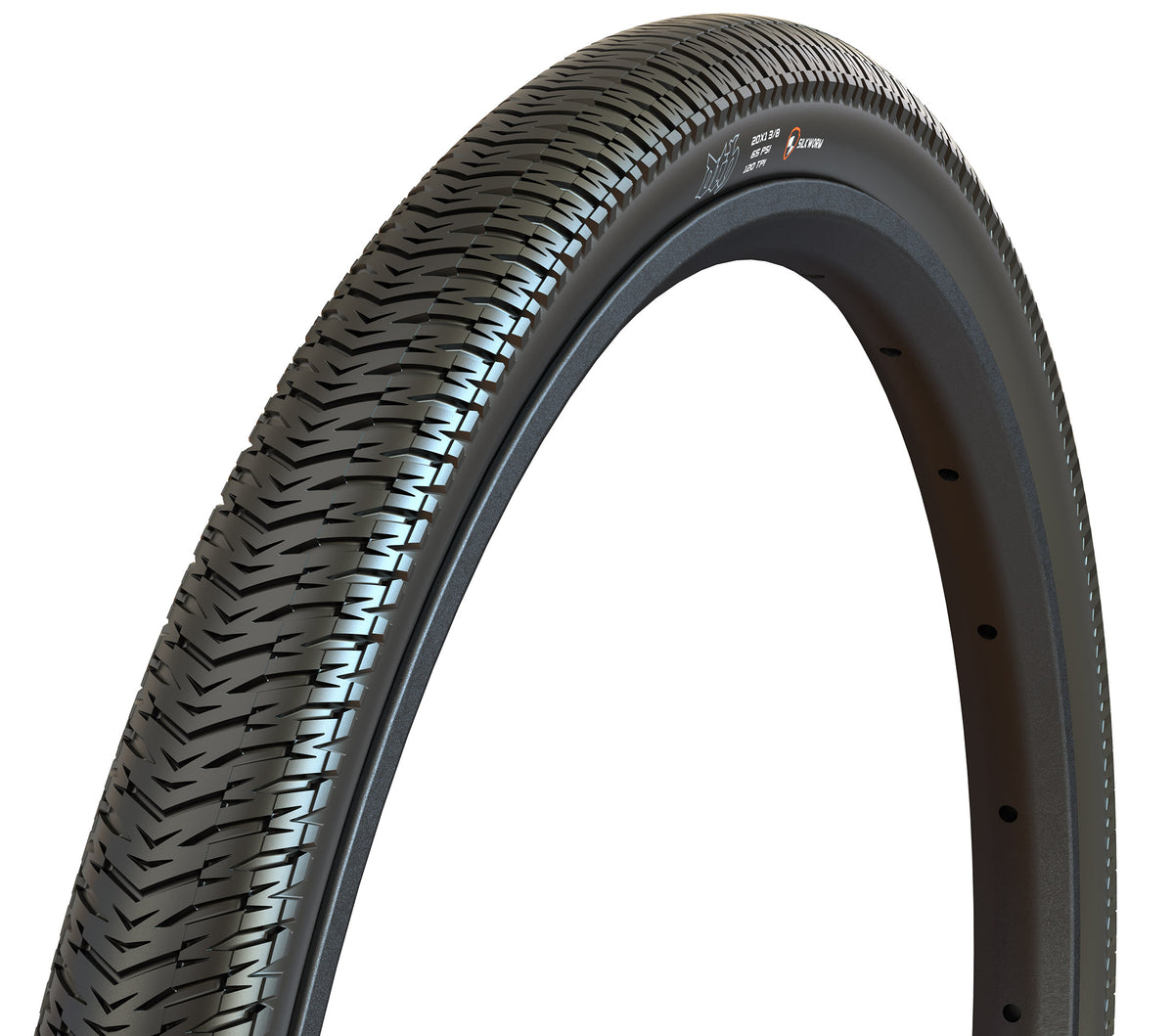 Maxxis DTH tyre – three-quarter view