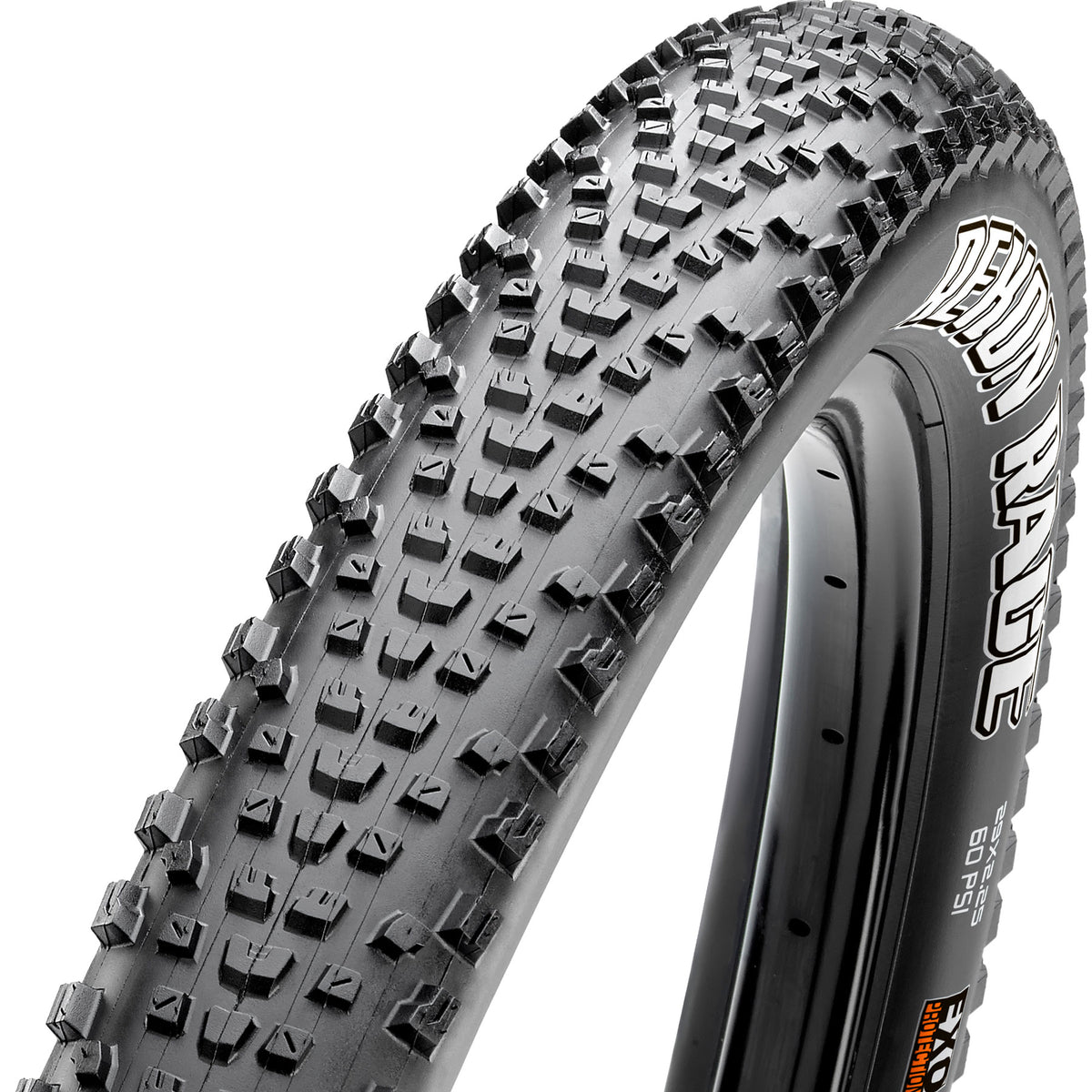 Maxxis Rekon Race black tyre – three-quarter view