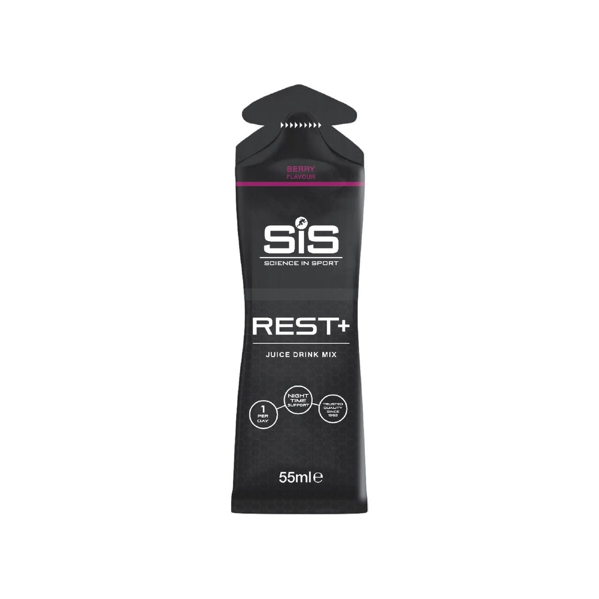 Science in Sport SiS REST+ Berry 55ml single sachet – front packaging