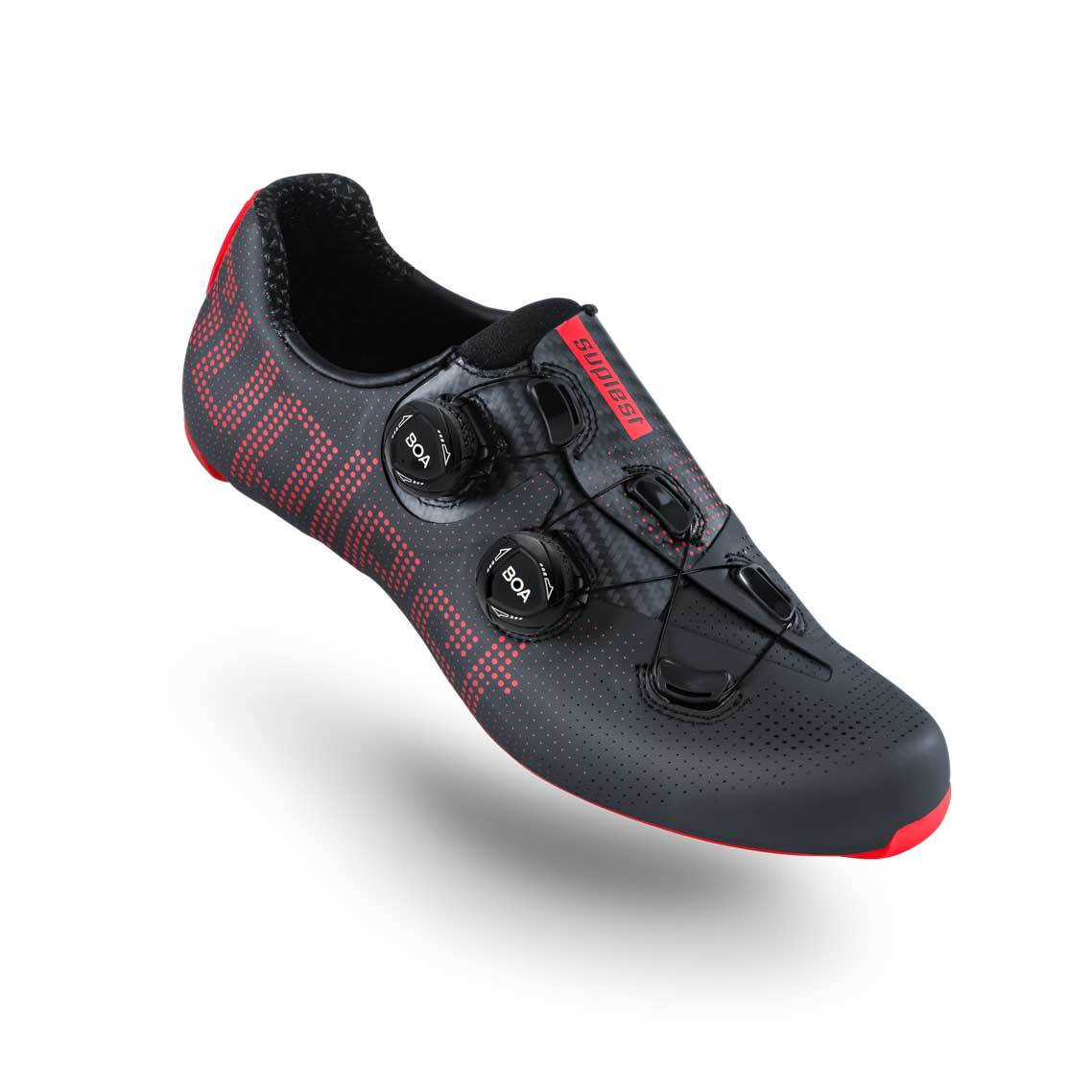 red and black cycling shoes