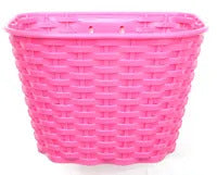 Plastic Girls Pink Woven Front Bicycle Basket For 16-20" Bikes (w Bracket & Fitting Set)
