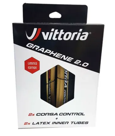 Vittoria Corsa Control Graphene 2.0 Gum Wall 25mm Twin Pack & Tubes