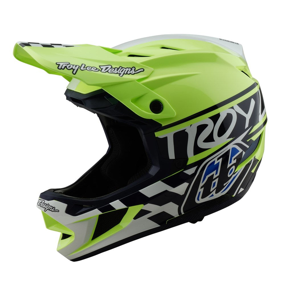 Troy Lee Designs TLD 25.1 D4 Poly Full Face Helmet MIPS - Fifty-50 Navy / Glo Yellow - Medium/Large