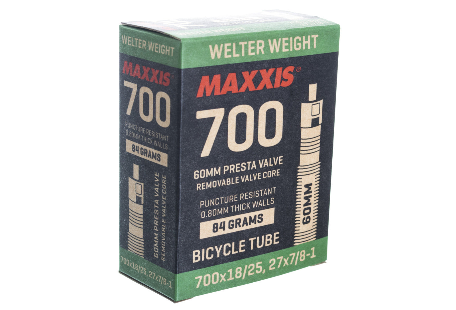 Maxxis 700x25/32 60mm Welter Weight Tube w Presta Valve + Removable Valve Core