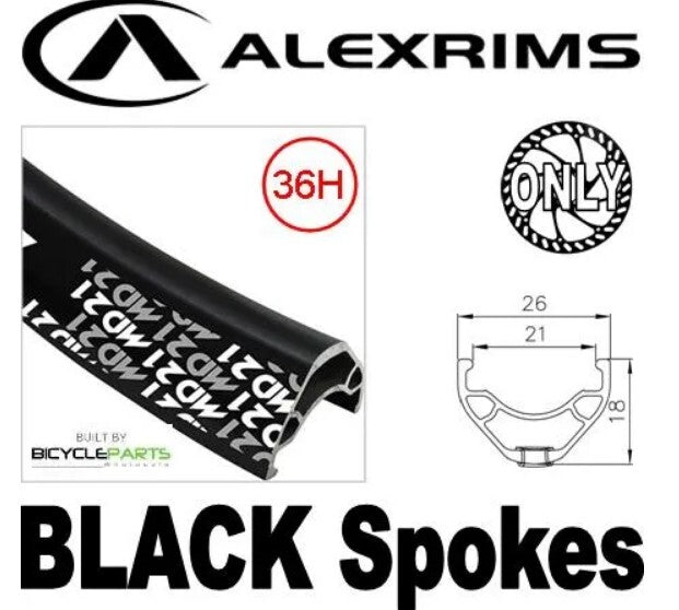 Alexrims 26" MD21 Rear Wheel - 36H 6 bolt Disc Single Speed 135mm Old Nutted Novatec Black