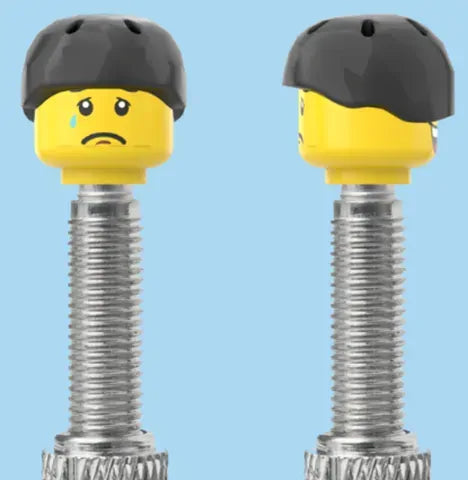 Lego Style 2 Faces | Open Mouth Smile Face | Sad Tear Face | Black Helmet | FV | Brick Caps | Sold as Pair