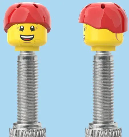 Lego Style 2 Faces | Bursting Cheeks Face | Wrinkle Eyes Face | Red Helmet | FV | Brick Caps | Sold as Pair