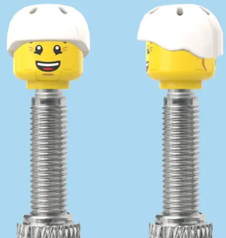 Lego Style 2 Faces | Bursting Cheeks Face | Wrinkle Eyes Face | Helmet White | FV | Brick Caps | Sold as Pair