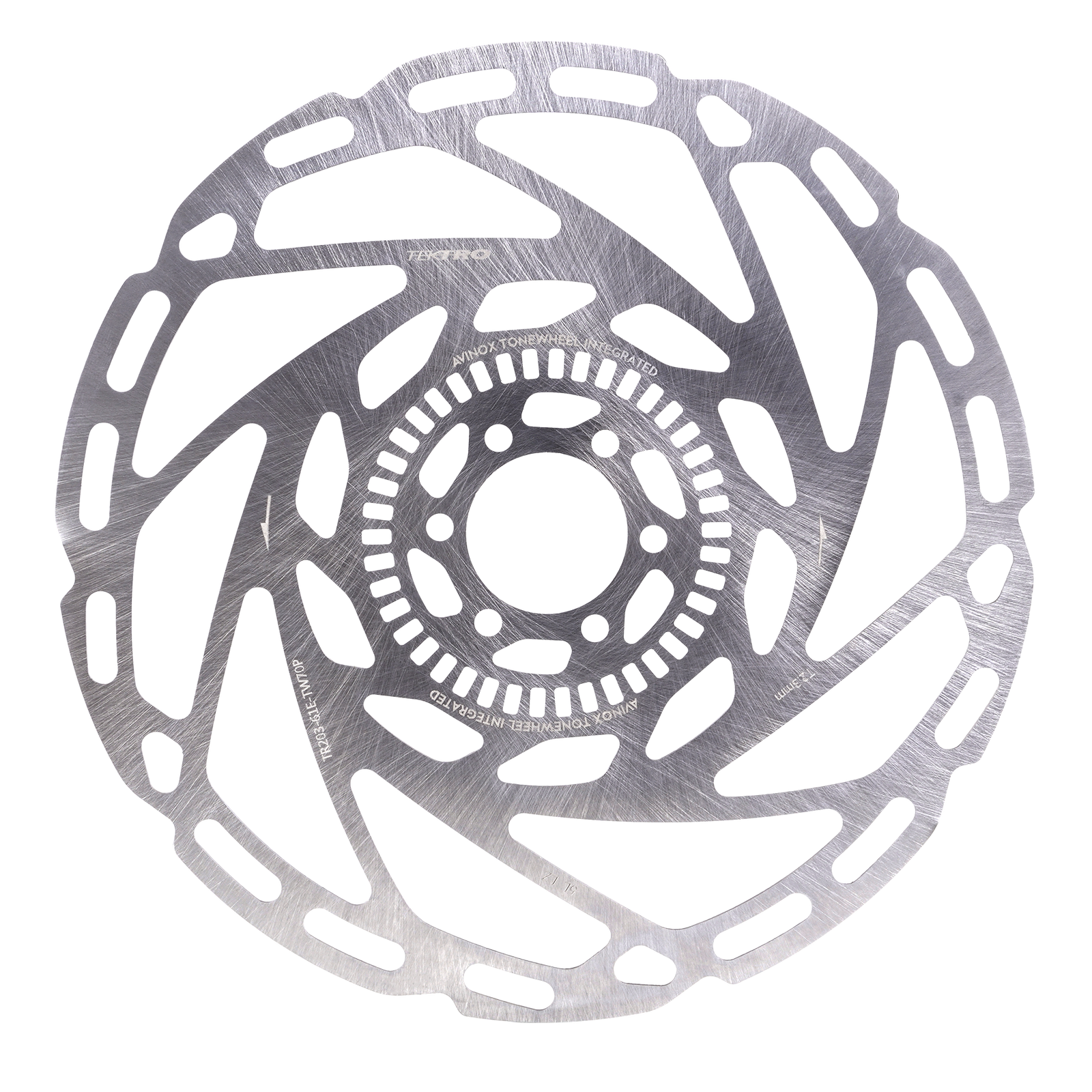 Tektro TR203 Disc Brake Rotor w/ Integrated Avinox Speed Sensor Cutouts - 203mm Diameter / 2.3mm Thickness