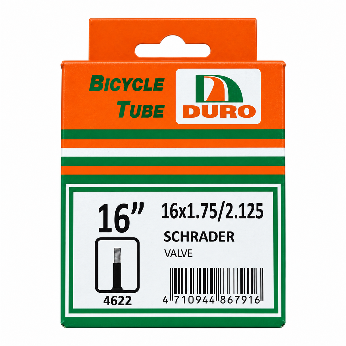 Duro Inner Bicycle Tube - 16 x 1.75-2.125 Schrader Valve