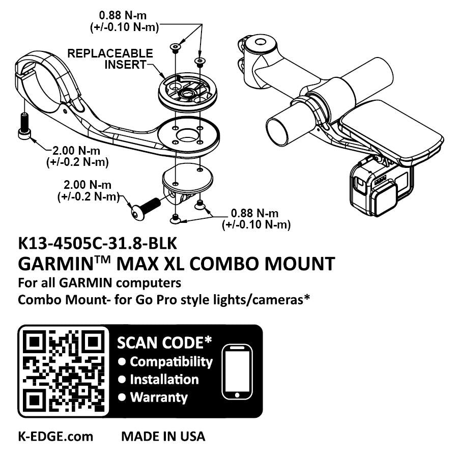 K-Edge MAX XL Mount for Garmin - 35.0mm Clamp - Black