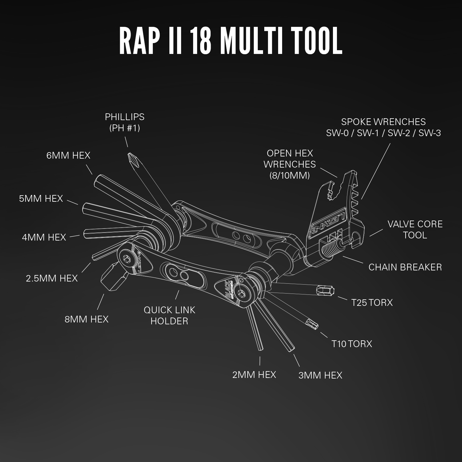 Lezyne RAP II 18 Multi Tool - Black Anodised
