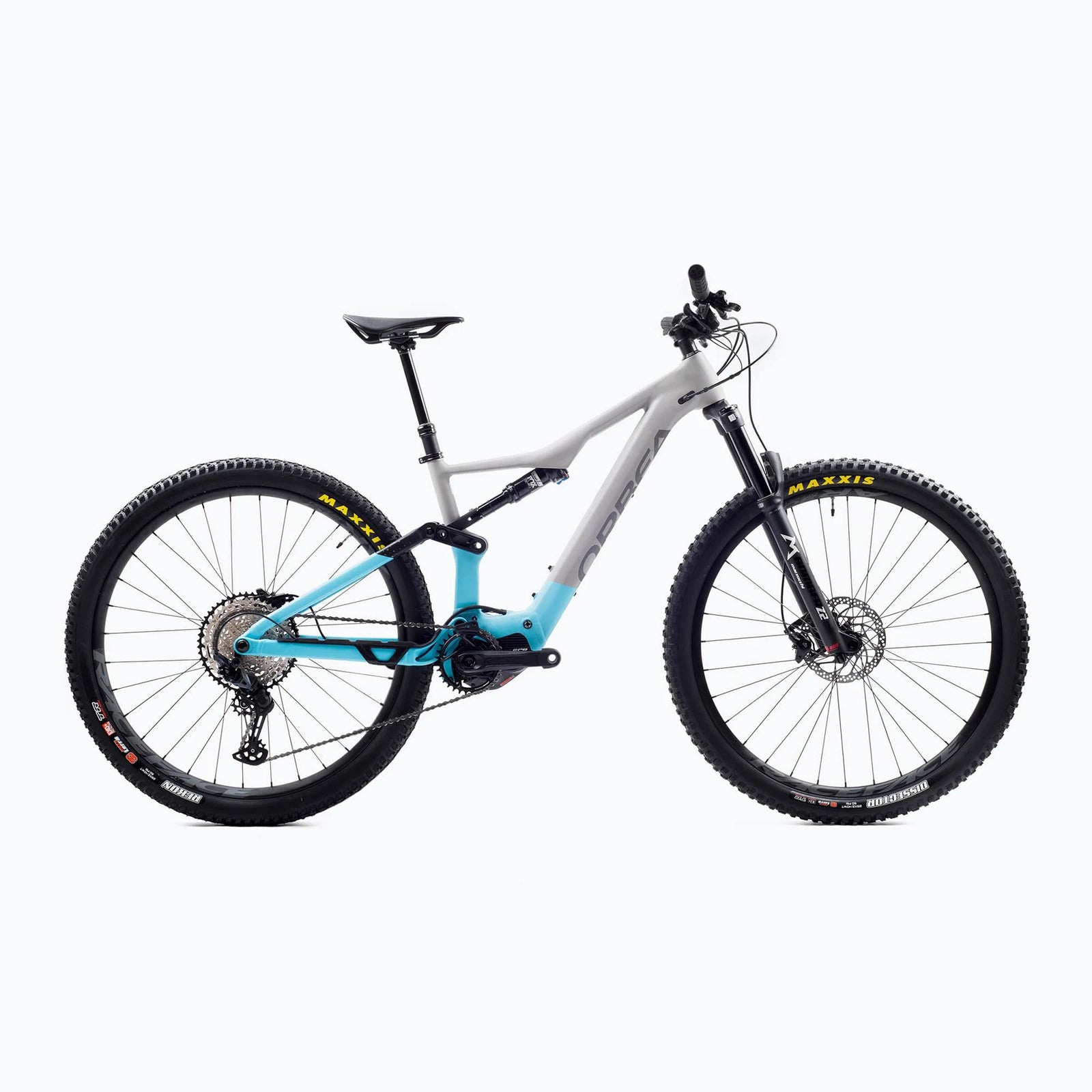 2023 Orbea Rise H30 e-Ride MTB [Colour: Mouse Grey / Sky Blue] [Size: M]