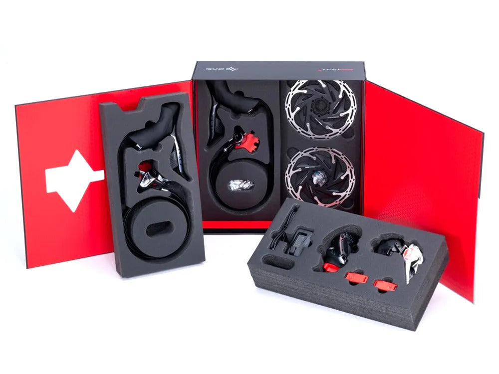 SRAM Red eTap AXS 2x12 Speed HRD Flat Mount 6-Bolt Upgrade Road Kit (Shifters/Calipers/Rotors/FD+RD/Battery/Charger)