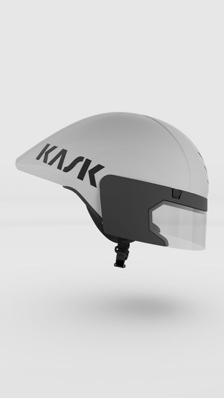 KASK Mistral 3.0 white helmet with clear visor, side view