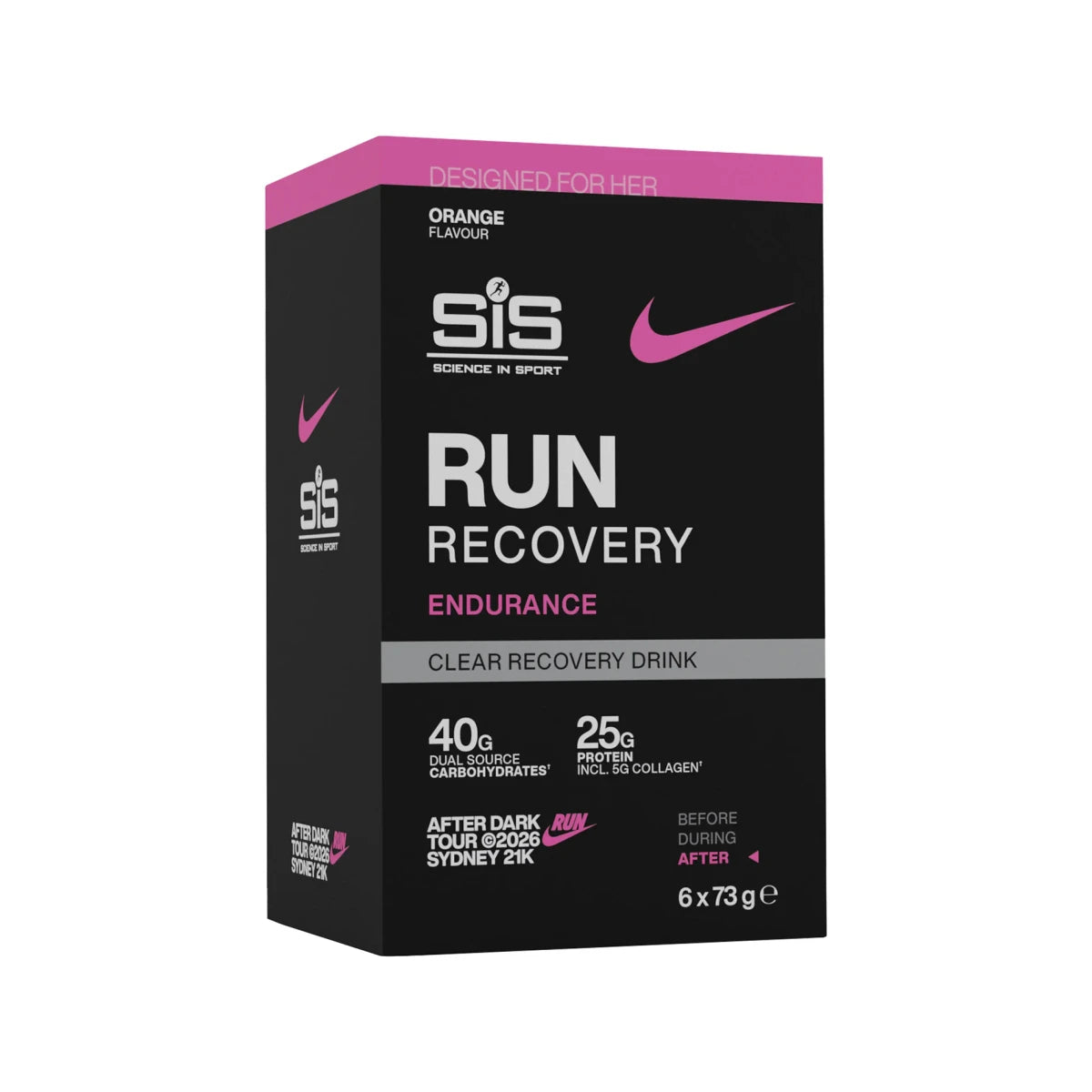 Nike Run Recovery Endurance Clear Orange & Mango six sachet box, front view